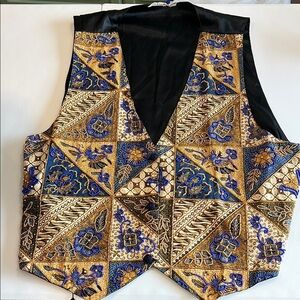 OK SAM II - vintage, embroidered vest with gold/blue patterns, beaded